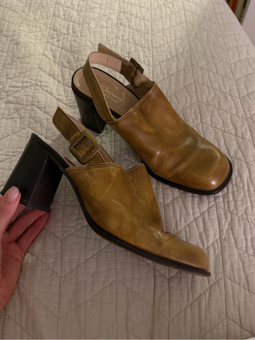 Vintage Italian Leather Clog Mules in Tan